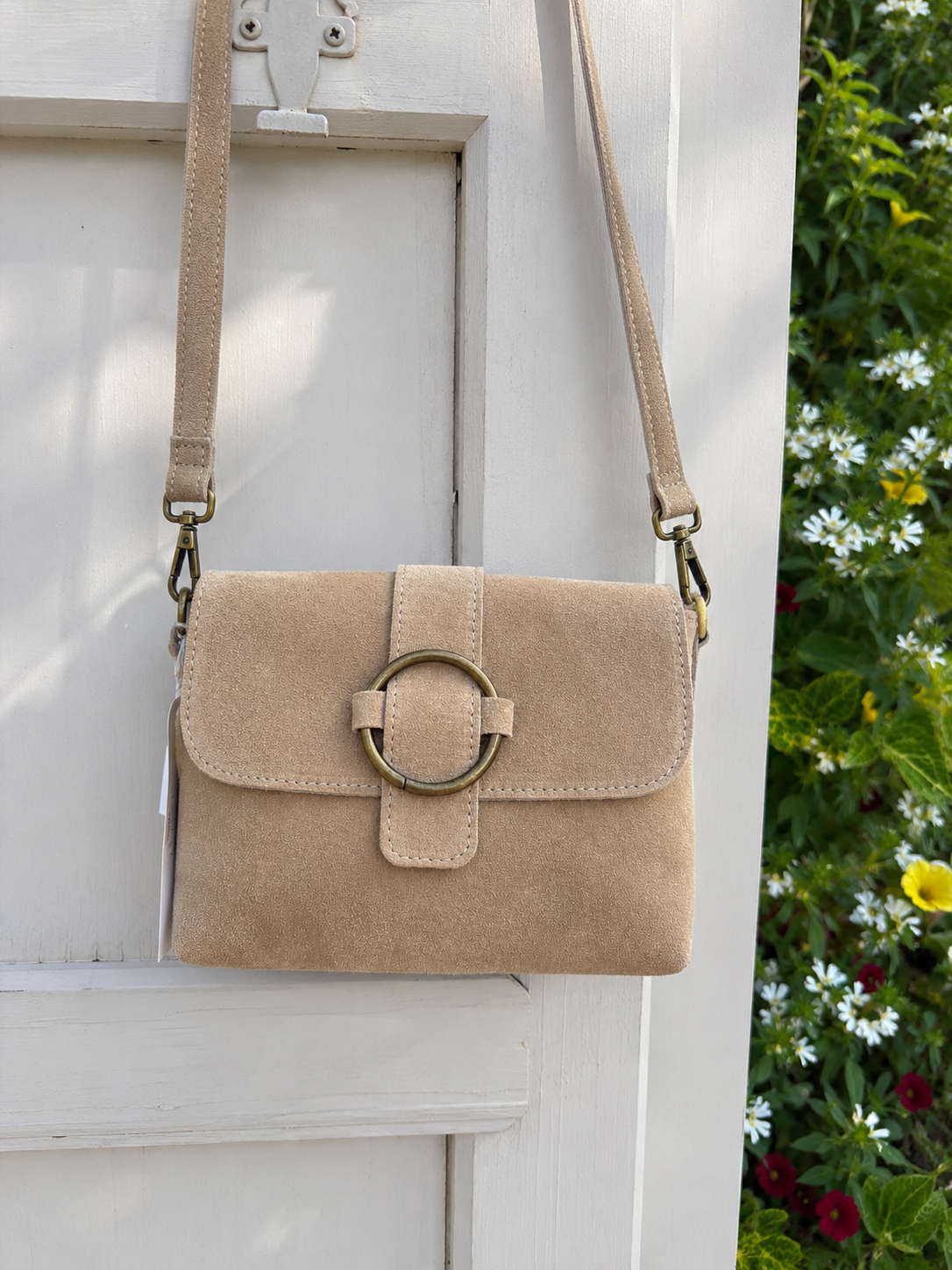 Sac bandoulière daim beige Jade
