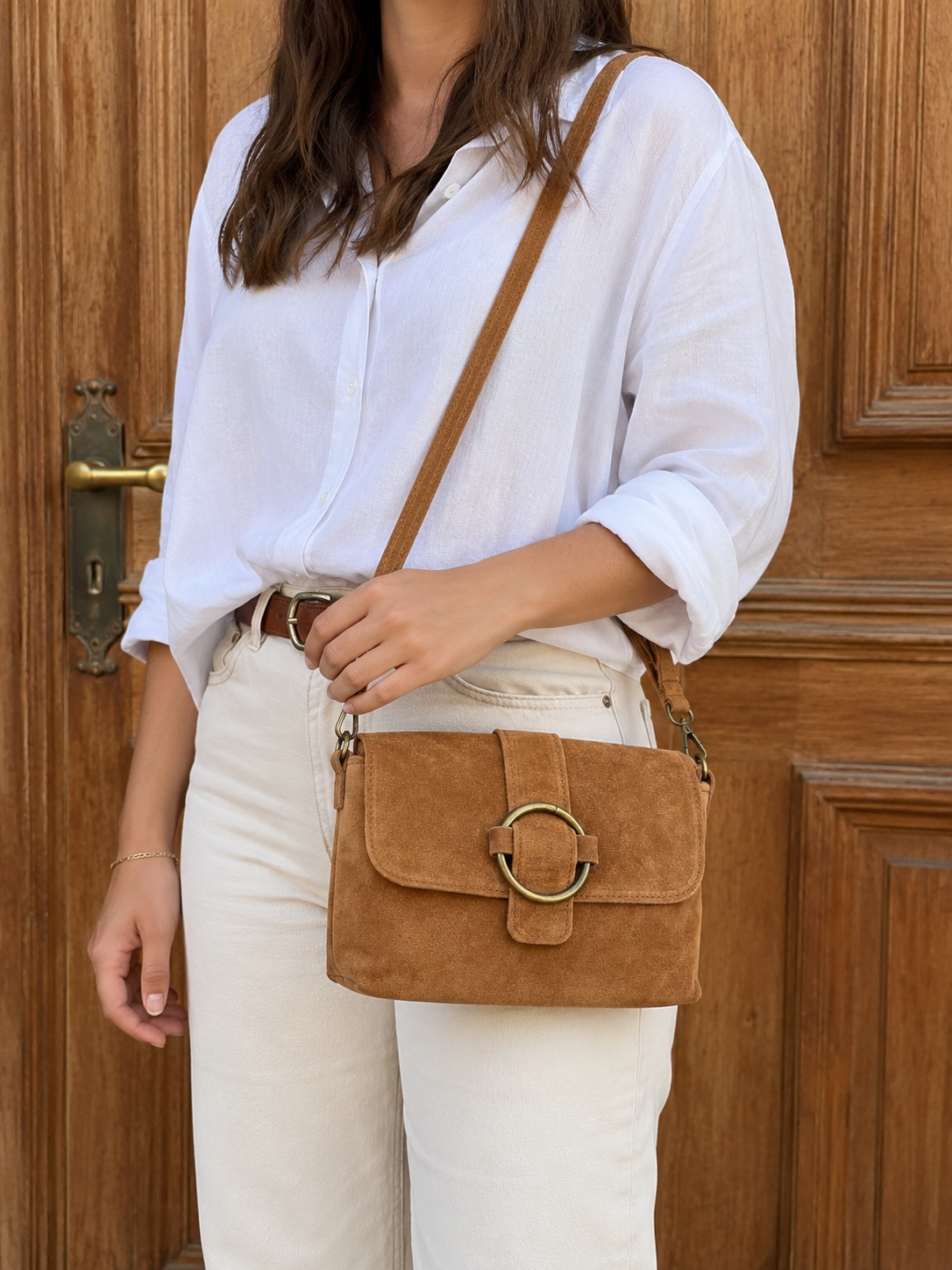 Sac bandoulière daim Camel Jade