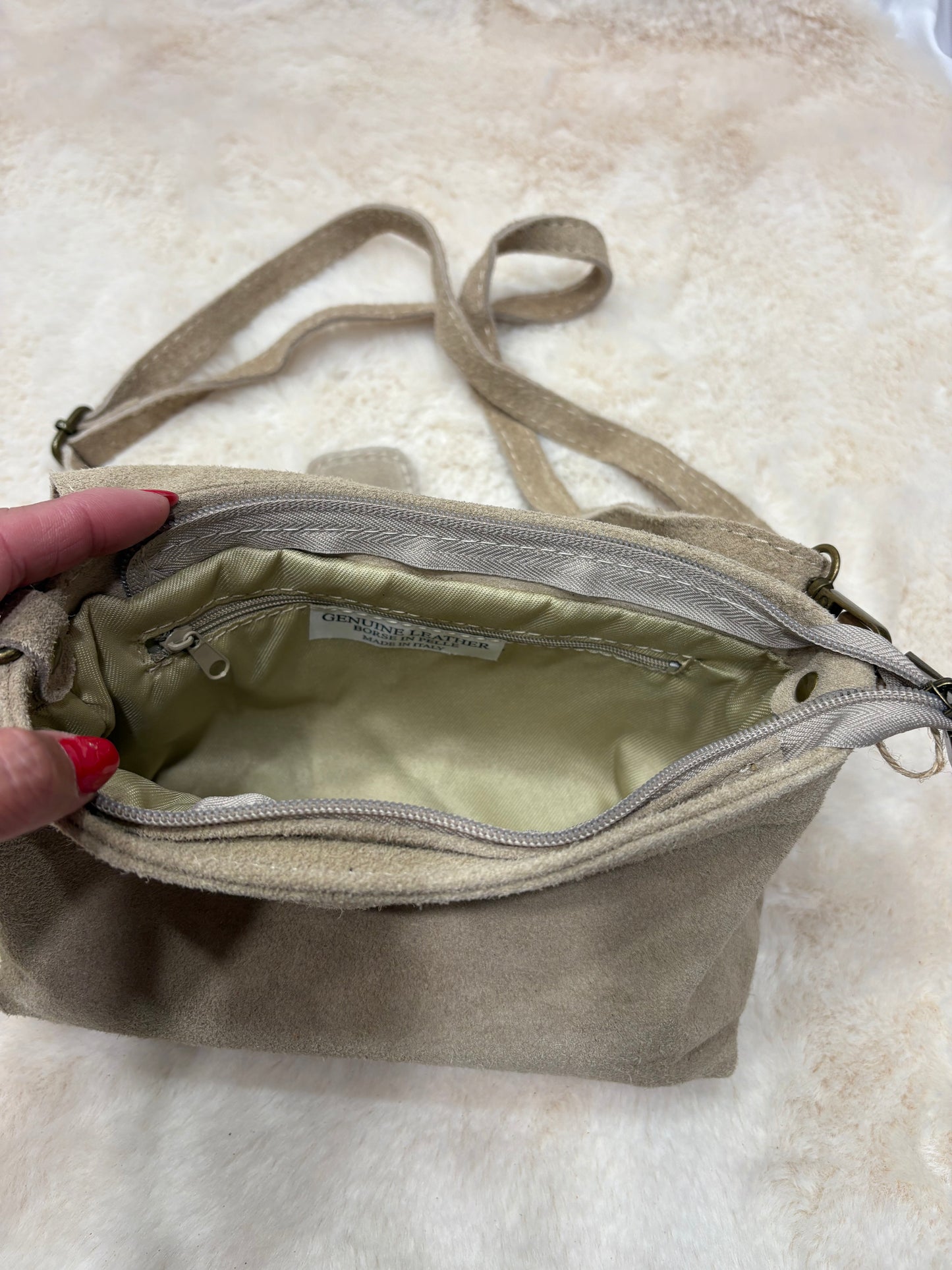 Sac bandoulière daim beige Jade