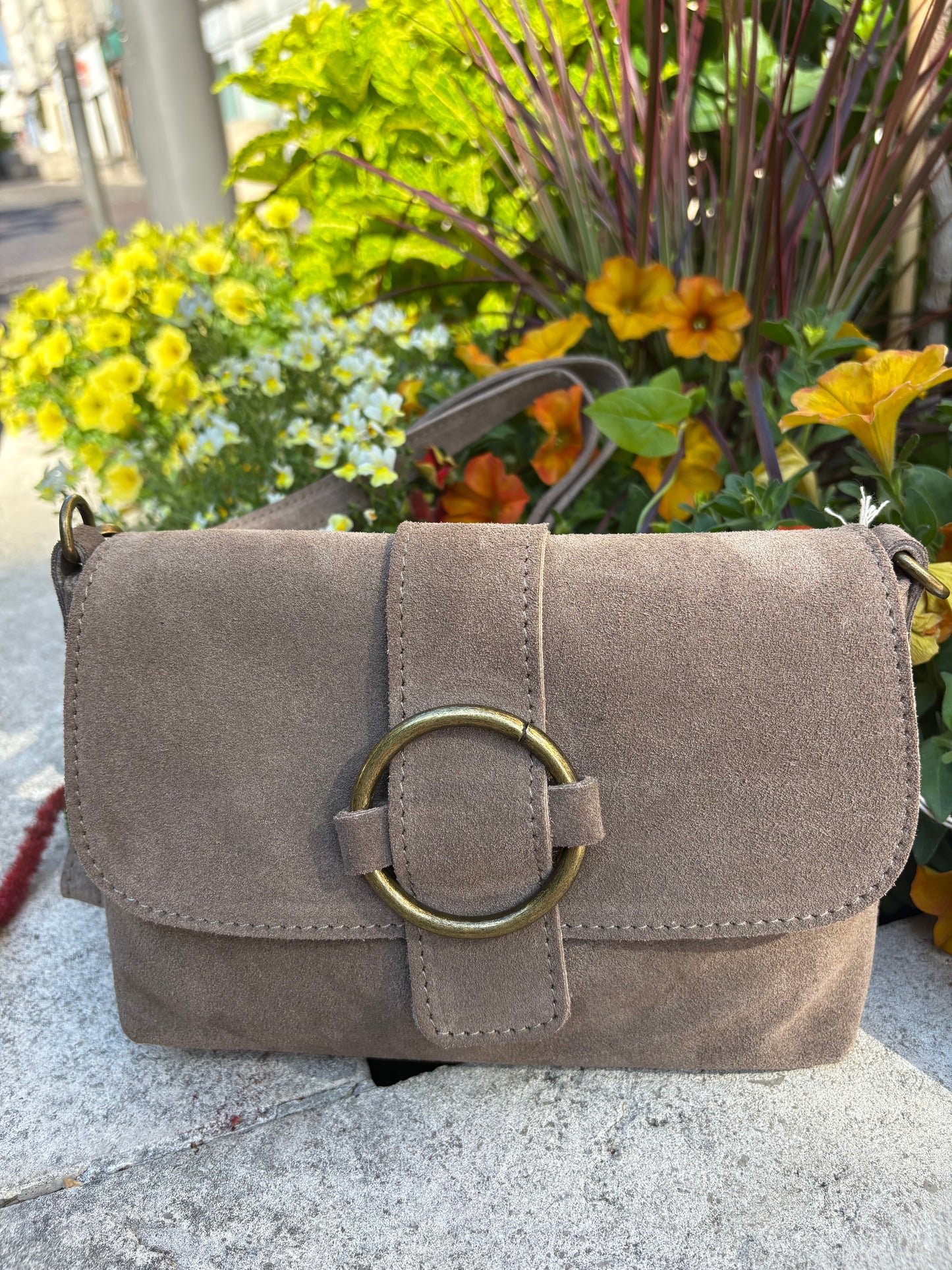 Sac bandoulière daim beige Jade