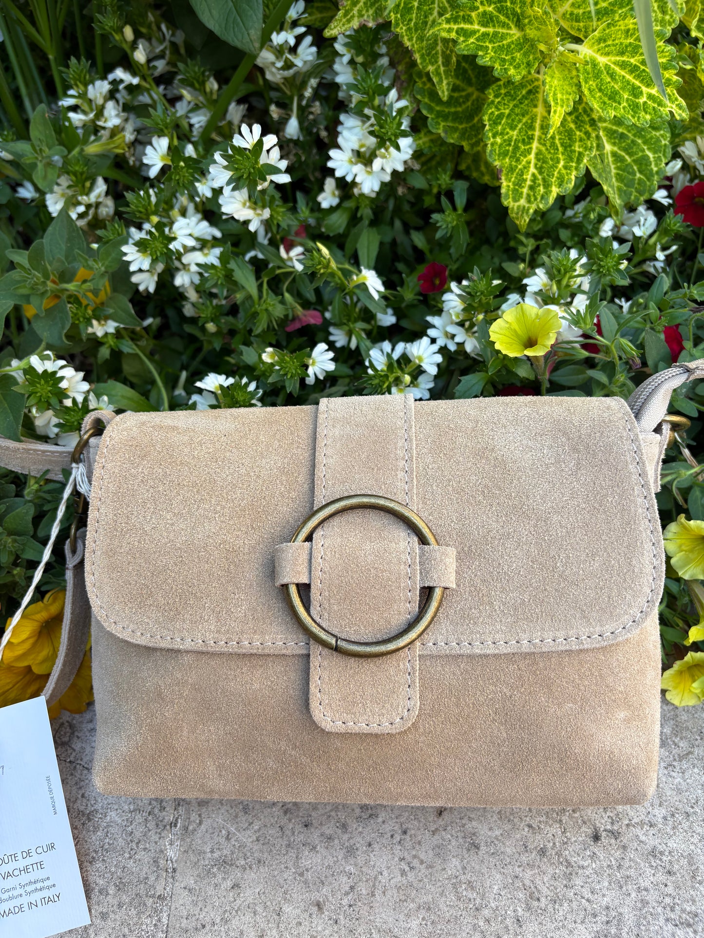 Sac bandoulière daim beige Jade