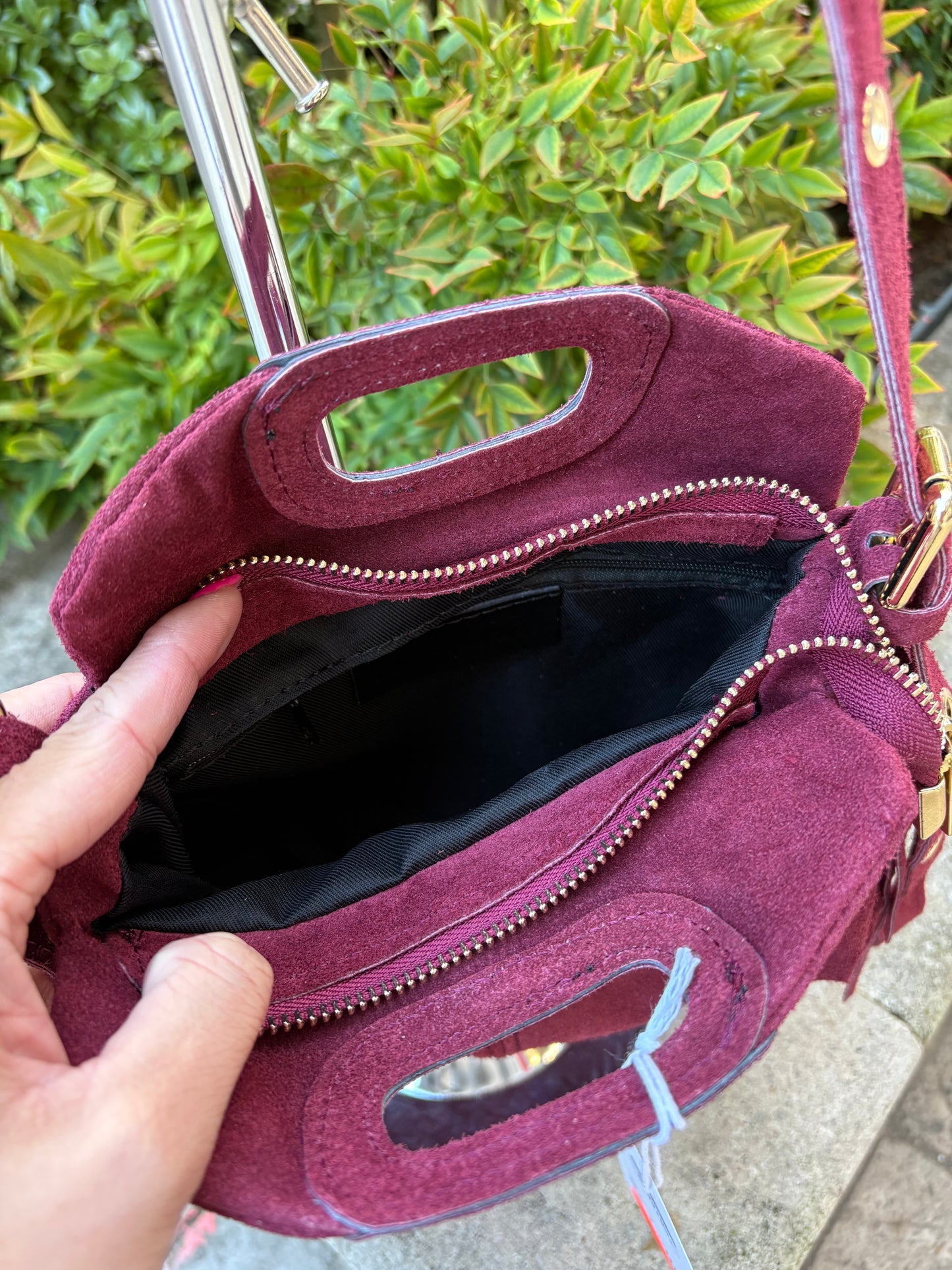Mini sac bandoulière cuir daim à Franges Bordeaux Lou